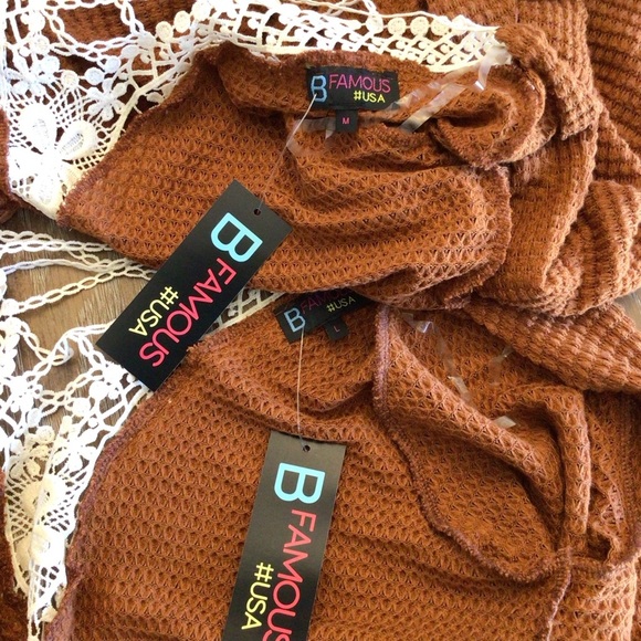 B Famous #USA Womens Long Brown Boho Crocheted Cardigan Sweater Choose Size - Picture 7 of 8